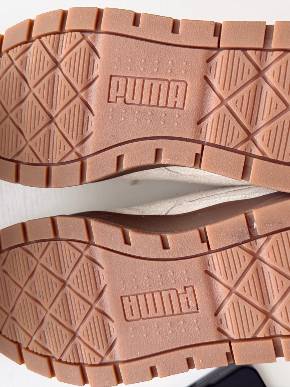 Puma Cream Suede Platform Sneakers with Brown Sole - Picture 3 of 4